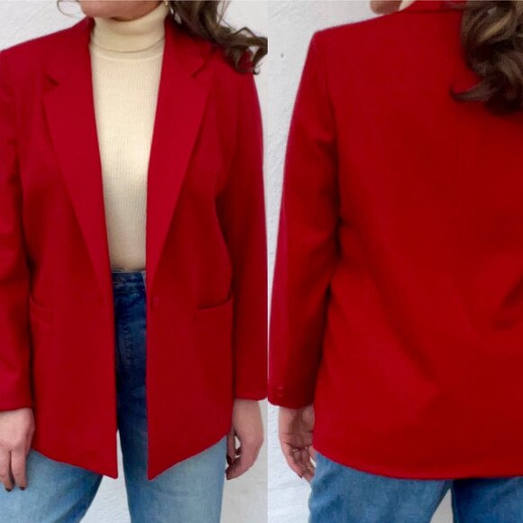 Vintage Dumas 100% Wool Women's Holiday Red Blazer Large 8-10 / Made in the USA - Picture 6 of 16